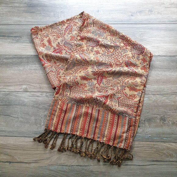 Elegant Paisley Patterned Women Tapestry Scarf Fringe Detail Sophia India Rayon - Picture 1 of 6